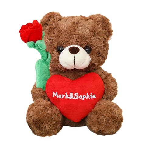 Personalisierter Teddybär mit Text, individuelle Stofftierpuppe, weicher Teddybär mit Rose und Herz zum Valentinstag/Muttertag, personalisiertes Geschenk für Frauen/Männer/Paare von CSstone