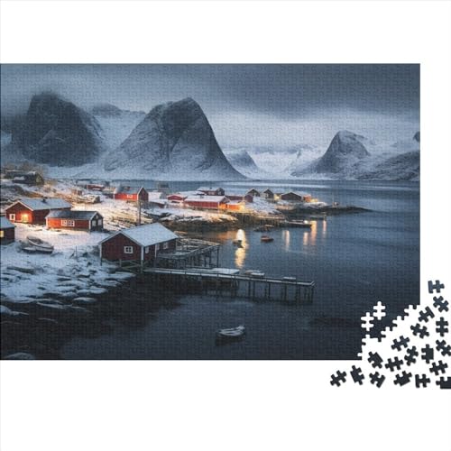 Hamnoy Fishing Village 500pcs (52x38cm) Puzzle Für Erwachsene Northern Lights Rätsel,Schwieriges Rätsel,DIY Geschicklichkeitsspiele Für Die Ganze Familie von CTAMM
