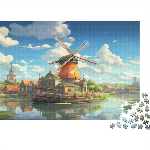 Puzzles Für Erwachsene 300pcs (40x28cm) Windmills Puzzles Für Erwachsene Anspruchsvolles Spiel Wasserstadt Heimdekorationspuzzle von CTAMM