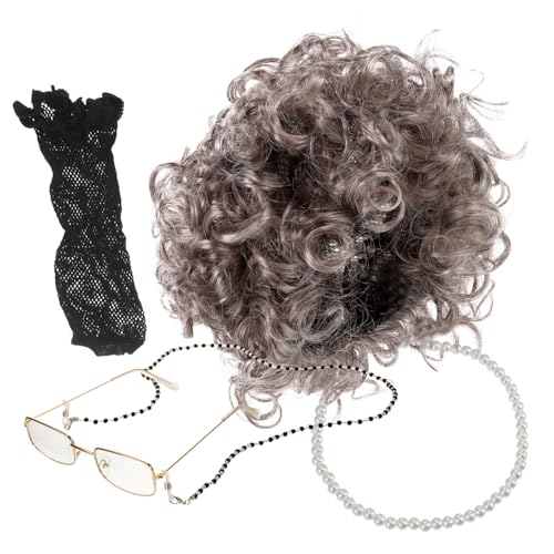 CTIRCHIU 1Satz Großmutter Kostüm Perücke Brille Kette und Zubehör für Cosplay für Karneval und Bühnenauftritte mit Eleganter Perlenkette CTIRCHIU 1Satz Großmutter Kostüm Perücke Brille Kette und Zubehör für Cosplay für Karneval und Bühnenauftritte mit Eleganter Perlenkette von CTIRCHIU