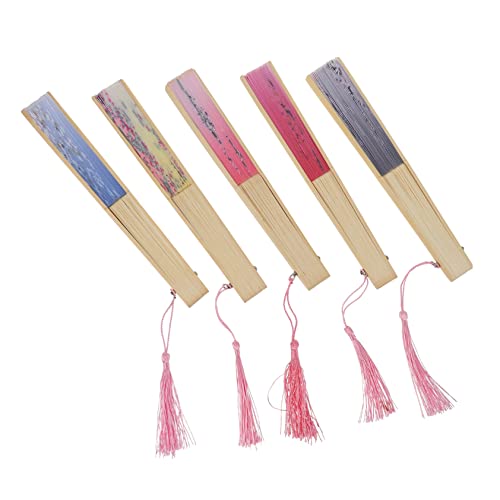 CTIRCHIU 5 Stück Japanische Faltfächer Vintage Stil Handfächer aus Dekorative Faltbare Fans für Party Cosplay Heimdekoration und Robuste Handheld Fans von CTIRCHIU