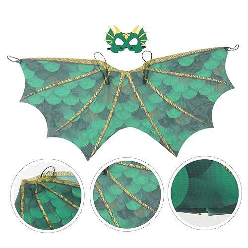 CTIRCHIU Dinosaurier Kostüm mit Grünem Flügelumhang und Maske Halloween Cosplay für Kostümparty Rollenspiel Bühnenauftritt Langlebiger Dino Cape für Drachen Themenfest von CTIRCHIU