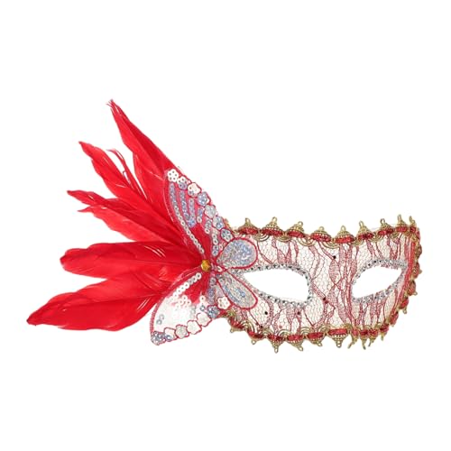 CTIRCHIU Elegante Spitze Halbmaske Gefiederte Maskerademaske Venezianische Maske Für Frauen Maskerade Ball Prom Halloween Party Kostüm Cosplay von CTIRCHIU