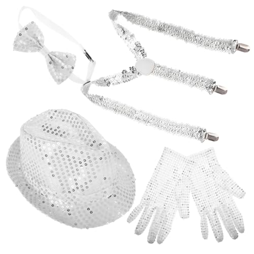 CTIRCHIU Glitzernde Disco Hut mit Pailletten Handschuhen für Karnevalsfeiern Fotokabinen Mottopartys Leichtes Modisches für Perfekten Party Look von CTIRCHIU