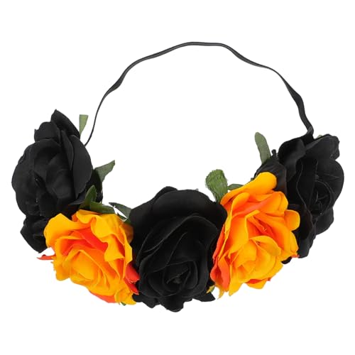 CTIRCHIU Halloween Haarband Roseblüte Elastisches Blumenhaarband Damen Brautschmuck für Kostümfest Hochzeit Schwarz Orange von CTIRCHIU