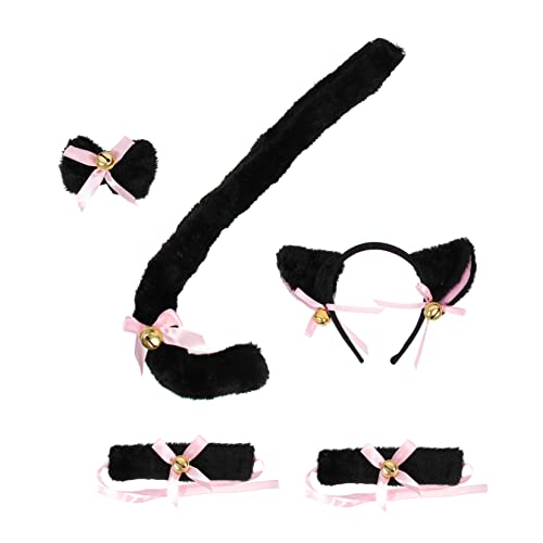 CTIRCHIU Katzenkostüm Requisiten Satz Tierohren Stirnband Katzenschwanz Glöckchen Armbänder für Cosplay Geburtstagsfeiern Halloween CTIRCHIU Katzenkostüm Requisiten Satz Tierohren Stirnband Katzenschwanz Glöckchen Armbänder für Cosplay Geburtstagsfeiern Halloween von CTIRCHIU