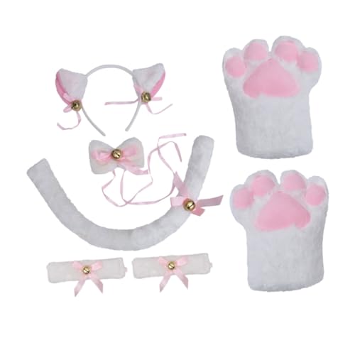 CTIRCHIU Teiliges Katzenkostüm mit Katzenohren Stirnband Katzenschwanz Pfotenhandschuhen und Glocke Leichtes Langlebiges Karneval Kostüm Zubehör für Party Festival und Cosplay von CTIRCHIU