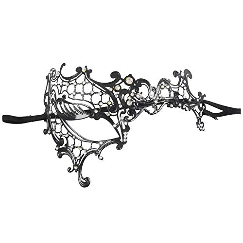 CTRLZS Burlesque Venetain-Maske, Halbgesichtsschliff, schwarzes Finish mit Kristall-Strasssteinen von CTRLZS