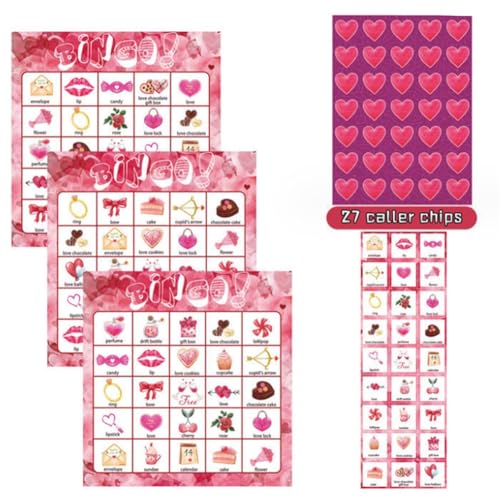 CTRLZS Valentinstag-Bingo-Spielkarten für 24 Spieler, Zubehör für Kinderparty-Kartenspiele, Schulklassenspiele, Liebespartyzubehör von CTRLZS