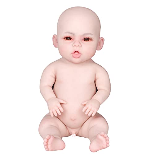 CUAIBB 18,5 Zoll Realistische Neugeborene Baby Puppen, Silikon Baby Vollkörper Reborn Puppen Lebensecht - Junge Offene Augen Vollsilikon (Keine Vinyl Puppe) von CUAIBB