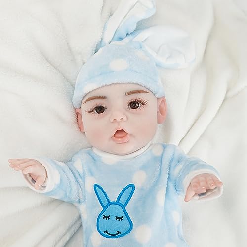 CUAIBB Silikon Vollkörper Reborn Baby Puppe 17,7 Zoll, lebensechte Neugeborene Baby Puppen mit Kleidung, realistische Reborn Baby Puppen Real Life Boy Doll - Vollsilikon (Nicht Vinyl Puppe) von CUAIBB
