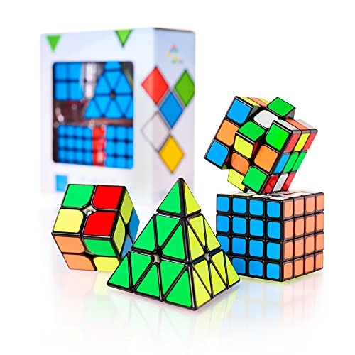 CUBIDI® Zauberwürfel Set - Speed Cube Set 2x2 3x3 4x4 Pyraminx Speedcube, Zauberwürfel für Kinder Erwachsene Anfänger 4 Stück von CUBIDI