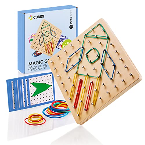 CUBIDI® Kreatives Montessori Spielzeug Geobrett Für Unzählige Spannende Figuren - Feinmotorik und Lernspielzeug - Geoboard Spielzeug ab 5 Jahre Jungen und Mädchen von CUBIDI