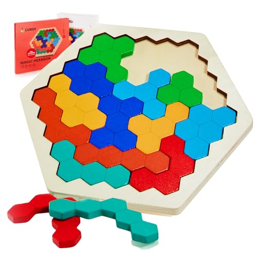 CUBIDI® Kreatives Montessori Tangram Hexagon | Fördert logisches Denken und räumliche Vorstellungskraft | Geschicklichkeitsspiel aus hochwertigem Holz | Lernspiele ab 4 Jahre für Jungen und Mädchen von CUBIDI
