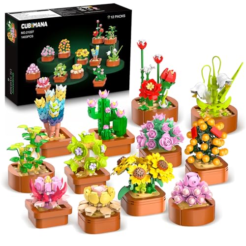 12 Blumen Sukkulenten 3.6MM Mini Bausätze – 1403 Stück Botanisches Set, Büro & Heimdekor, Blumenpflanzen, Bonsai Bausteinspielzeug, kreatives Bauprojekt für Erwachsene, Geschenke für Frauen Kinder 10+ 12 Blumen Sukkulenten 3.6MM Mini Bausätze – 1403 Stück Botanisches Set, Büro & Heimdekor, Blumenpflanzen, Bonsai Bausteinspielzeug, kreatives Bauprojekt für Erwachsene, Geschenke für Frauen Kinder 10+ von CUBIMANA