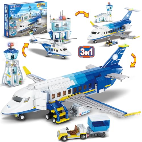 CUBIMANA City Passagierflugzeug Baukasten Set, 3 IN 1 Flugzeug Baukasten mit Terminal, Radarturm, Gepäckwagen Flugzeuge Modell Bausteine Spielzeug Geschenk für Jungen Mädchen Kinder 6 7 8 9+ Jahre alt CUBIMANA City Passagierflugzeug Baukasten Set, 3 IN 1 Flugzeug Baukasten mit Terminal, Radarturm, Gepäckwagen Flugzeuge Modell Bausteine Spielzeug Geschenk für Jungen Mädchen Kinder 6 7 8 9+ Jahre alt von CUBIMANA