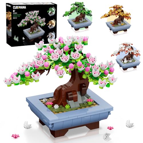 CUBIMANA Blumen Bonsai Baum Bauspielzeug – 4in1 Kirschblüten Jahreszeiten Tree Pflanzen Bausteine, 584 Teile Botanische Kollektion Zuhause & Büro Deko, Geburtstagsgeschenk für Erwachsene Teen ab 10+ von CUBIMANA