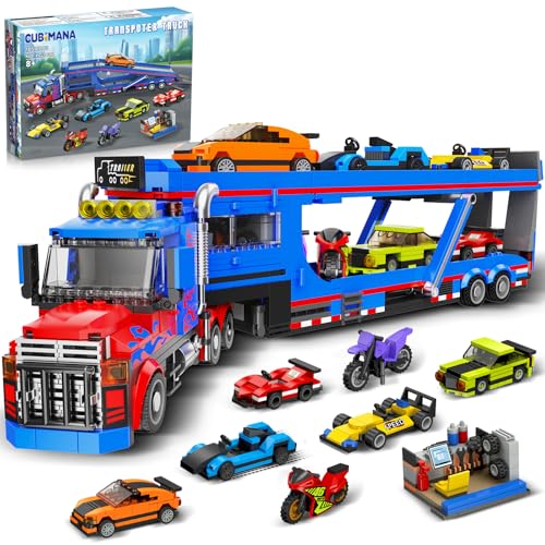 CUBIMANA City Autotransporter mit 7 Technik Autos Baukasten - Verstellbarer Laderampe Transport Truck mit Sportwagen Motorräder Baustein Transporter Spielzeug Geschenke für Kinder Jungen 8-14 Jahren CUBIMANA City Autotransporter mit 7 Technik Autos Baukasten - Verstellbarer Laderampe Transport Truck mit Sportwagen Motorräder Baustein Transporter Spielzeug Geschenke für Kinder Jungen 8-14 Jahren von CUBIMANA