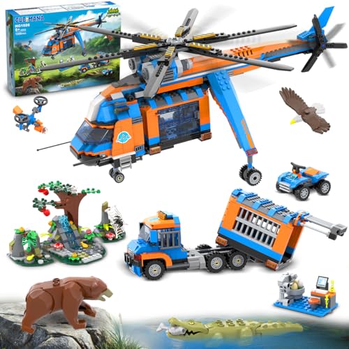 CUBIMANA City Dschungel Abenteurer Helikopter-Bauspielzeug – 1356-teilige Truck-Abenteuer-Bauset mit Auto Krokodil Braunbär Wildtier-Rettungsblöcken Spielset Geschenk für Erwachsene Kinder Jungen 6+ CUBIMANA City Dschungel Abenteurer Helikopter-Bauspielzeug – 1356-teilige Truck-Abenteuer-Bauset mit Auto Krokodil Braunbär Wildtier-Rettungsblöcken Spielset Geschenk für Erwachsene Kinder Jungen 6+ von CUBIMANA