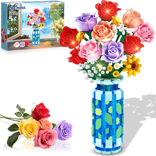 CUBIMANA Rosen-Blumen-Bausatz mit Vase und LED-Licht, 16 Mini-Blumensträuße, botanisches Bausteinspielzeug für Erwachsene, Muttertagsgeschenk, künstliche Blumen als Heimdekoration und Ausstellung CUBIMANA Rosen-Blumen-Bausatz mit Vase und LED-Licht, 16 Mini-Blumensträuße, botanisches Bausteinspielzeug für Erwachsene, Muttertagsgeschenk, künstliche Blumen als Heimdekoration und Ausstellung von CUBIMANA