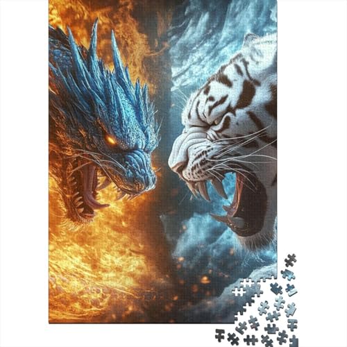 Drache Tiger Puzzles 1000 Teile Schwer Puzzle Spielzeug Lernspiel Impossible Herausforderungsspielzeug Für Erwachsene Kinder 1000pcs (75x50cm) von CUBSKRIRB