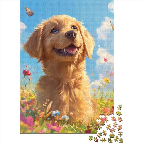 Golden Retriever Puzzle 1000 Teile Schwer Puzzle Spielzeug Pädagogisches Spiel Impossible Herausforderung Spielzeug Für Erwachsene Und Kinder in Bewährter 1000pcs (75x50cm) von CUBSKRIRB