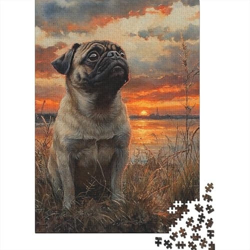Pug Puzzle 1000-teilige Schwer Puzzle Spielzeug Pädagogisches Spiel Impossible Herausforderungsspielzeug Für Erwachsene Und Kinder Ab 12 Jahren 1000pcs (75x50cm) von CUBSKRIRB