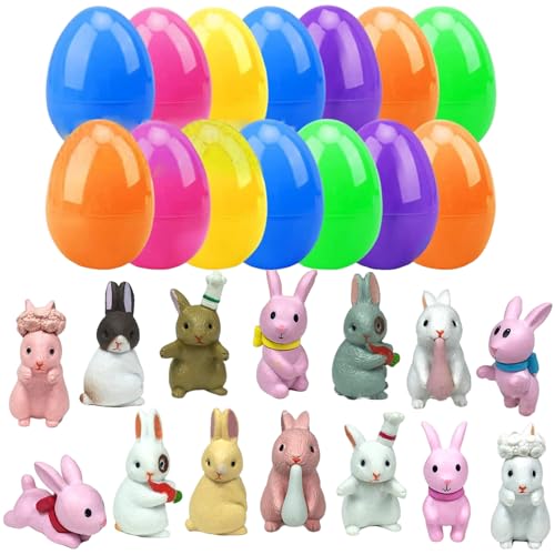 CUCUFA 14pcs Ostereier gefüllt mit Spielzeug, Mini -Überraschung Eier mit Hasenfiguren Süßes Farm Kaninchenausstellung für Kinder Jungen und Mädchen, Ostern von CUCUFA