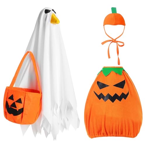 CUCUFA 2 Set Halloween Goosen Outfit, Ghost & Pumpkin Goosen Kleidung für 23 Statue, Halloween Party Garten Terrasse Rasenhof Dekor, Hof -Outfits von CUCUFA