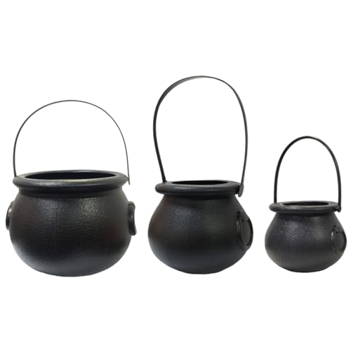 CUCUFA 3pcs Halloween Kessel Schwarze Plastik Hexen Kessel mit Griff Candy Eimer Halloween Partyzubehör für Trick oder Behandlungen von CUCUFA
