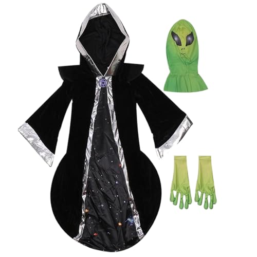CUCUFA Alien Kostüm Kids Halloween Alien Outfit beinhaltet Kapuzengewand, Handschuhe ＆ Maske, Halloween -Kostüme Kinder l von CUCUFA