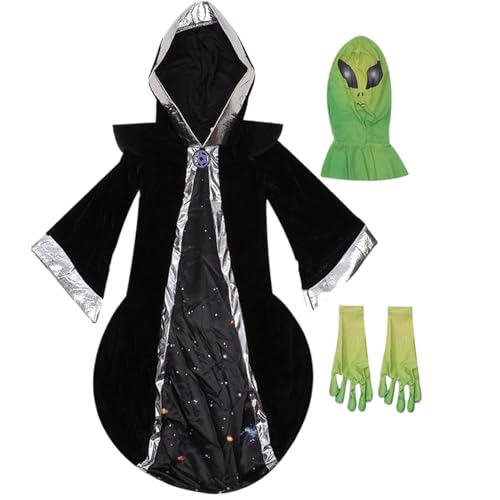 CUCUFA Alien Kostüm Kids Halloween Alien Outfit beinhaltet Kapuzengewand, Handschuhe ＆ Maske, Halloween -Kostüme Kinder m von CUCUFA