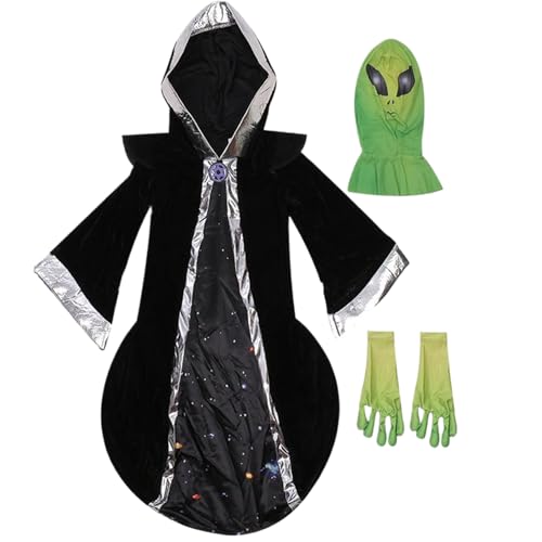 CUCUFA Alien Kostüm Kids Halloween Alien Outfit beinhaltet Kapuzengewand, Handschuhe ＆ Maske, Halloween -Kostüme Kinder s s von CUCUFA