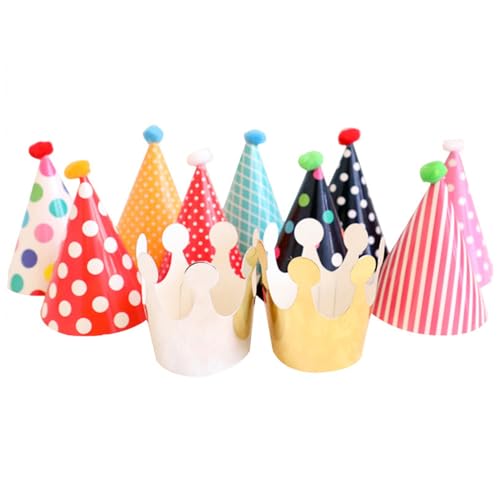 CUCUFA Geburtstagsfeierhüte, 11pcs Mini Party Hüte, farbenfrohe Papier 9 Kegelhut und 2 Krone, DIY -Geburtstagskronenpapier CUCUFA Geburtstagsfeierhüte, 11pcs Mini Party Hüte, farbenfrohe Papier 9 Kegelhut und 2 Krone, DIY -Geburtstagskronenpapier von CUCUFA