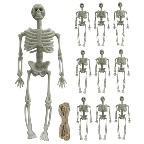 CUCUFA Halloween -Skelett 10pcs kleines Plastik -Skelett mit Seil 6 Zoll Halloween Requisiten für Home Haunted House Party, von CUCUFA