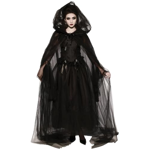 CUCUFA Hexenkostüm für Frauen Renaissance gestickt Ghost Bride Kostüm gruselig schwarzer Geist, Halloween xxl von CUCUFA