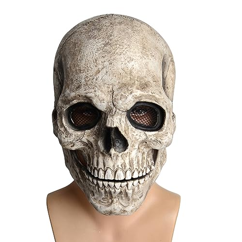 CUCUFA Scary Halloween Gesichtsabdeckung, Halloween -Schädel -Gesichtsbedeckung mit beweglichen Kiefer, vollständige Skelettkopfbedeckung, Schädel von CUCUFA