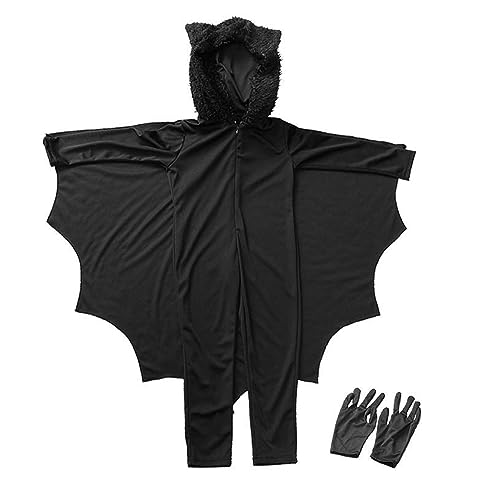 Fledermauskostüm für Kinder Kinder mit Kapuzefledermaus atmungsaktives Zipper Halloween Kostüme mit Handschuhen für Jungen Mädchen, Ghost Cape Fledermauskostüm für Kinder Kinder mit Kapuzefledermaus atmungsaktives Zipper Halloween Kostüme mit Handschuhen für Jungen Mädchen, Ghost Cape von CUCUFA