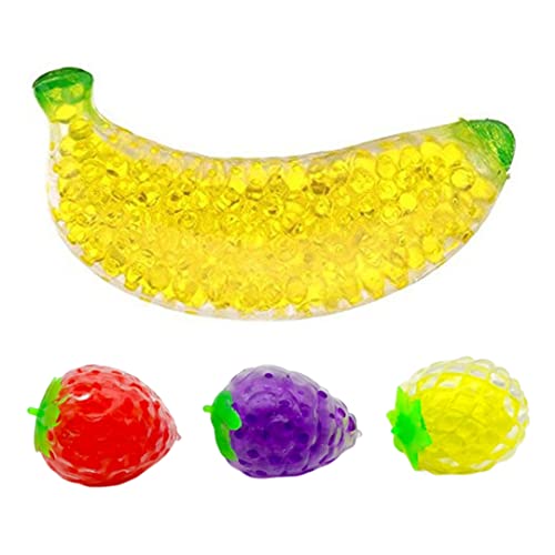 Obst-Squeeze-Stressball, 4 Stück, Obst-Zappelspielzeug, Stressball-Zappelspielzeug, sensorisches Quetschspielzeug zum Stressabbau, Wasserperlen, dehnbarer Ball, neuartiger Perlen-Stressball von CUCUFA