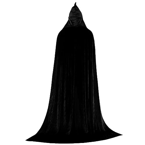 Schwarzes Umhang mit Motorhaube 51, 2 Zoll voller Länge Unisex Gold-Velvet Witch Cloak, Vampir-Zauberer-Robe für Cosplay, Hexenumhang L. Schwarzes Umhang mit Motorhaube 51, 2 Zoll voller Länge Unisex Gold-Velvet Witch Cloak, Vampir-Zauberer-Robe für Cosplay, Hexenumhang L. von CUCUFA