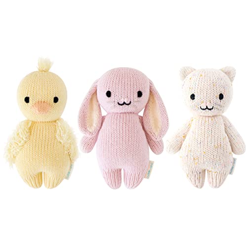 cuddle + kind Baby Animal Bundle – Baby-Ente, Babyhase (lila), Baby-Kätzchen (Konfetti) – Set mit 3 Stück, liebevoll handgefertigt, Fair-Trade, Erbstück-Qualität von CUDDLE + KIND