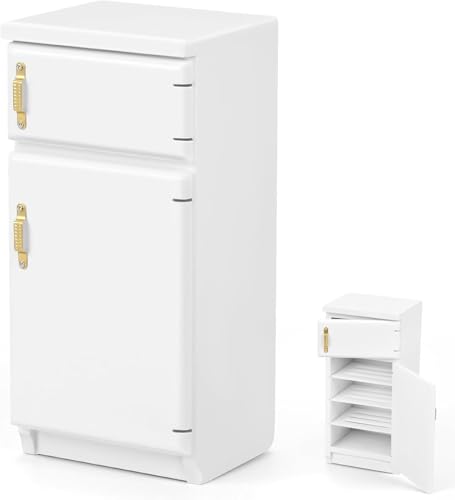 CUEMOON 1/12 Miniatur Kühlschrank Puppenhaus Küche Möbel Zubehör, Miniatur Kühlschrank Puppenhaus Küche Puppenküche Zubehör Kühlschrank Spielzeug von CUEMOON