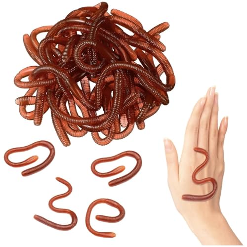 CUEMOON 10 Stück Künstlicher Regenwurm, Weich und Elastisch Gummi Regenwürmer, Weiche Kunststoff Würmer, Gefälscht Regenwurm, für Halloween Aprilscherz Unfug Partydekoration von CUEMOON