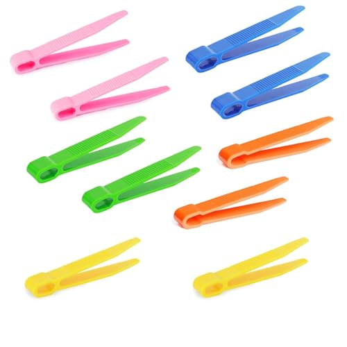 CUEMOON 10-teilige Bunte Kunststoff pinzette Kinder pinzette lernspielzeug Kinder pinzette Set mit Flachem Kopf Wird zum Sortieren Zählen und Basteln Verwendet von CUEMOON