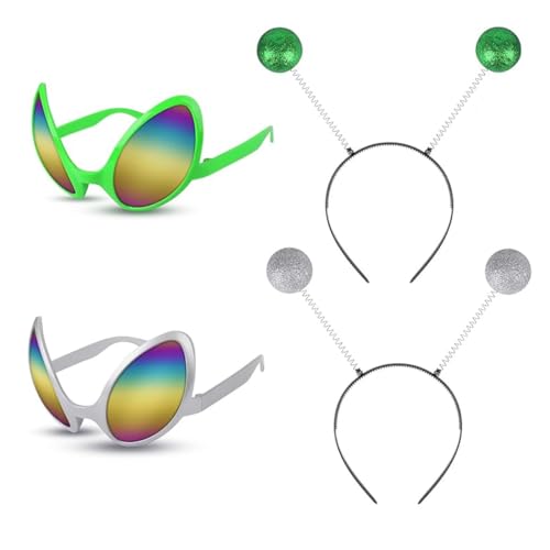 CUEMOON 2 Set Alien Haarreif und Alien Brille, Haarreif Alien Silber und Grün Alien Brille, Haarschmuck für Disco Mottoparty,Weltall Kostüm Damen Herren CUEMOON 2 Set Alien Haarreif und Alien Brille, Haarreif Alien Silber und Grün Alien Brille, Haarschmuck für Disco Mottoparty,Weltall Kostüm Damen Herren von CUEMOON