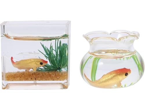 CUEMOON 2Pcs Miniatur Fisch Schüssel Puppenhaus Fisch Tank 1: 12 Miniatur, für Märchenlandschaft Gartenverzierung Puppenhaus-Dekorationszubehör, Farbe zufällig CUEMOON 2Pcs Miniatur Fisch Schüssel Puppenhaus Fisch Tank 1: 12 Miniatur, für Märchenlandschaft Gartenverzierung Puppenhaus-Dekorationszubehör, Farbe zufällig von CUEMOON