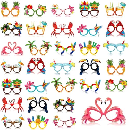 CUEMOON 32 Stück Hawaiianische Partybrille, lustige tropische Party-Fotobrille, lustige Brille für Geburtstage Pool und Strand, Hawaii-Brille für Kinder und Erwachsene von CUEMOON