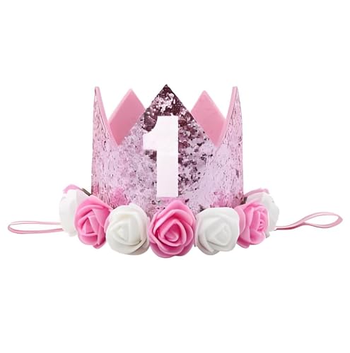 CUEMOON Baby Geburtstagskrone, Prinzessin Haarband Krone, 1. Geburtstag Haarschmuck (Rosa) von CUEMOON