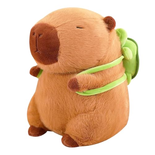 CUEMOON Capybara Plüschtier, 23 cm, Simulationskapitän mit Schildkröten-Rucksack, realistische Plüsch-Nimale von CUEMOON