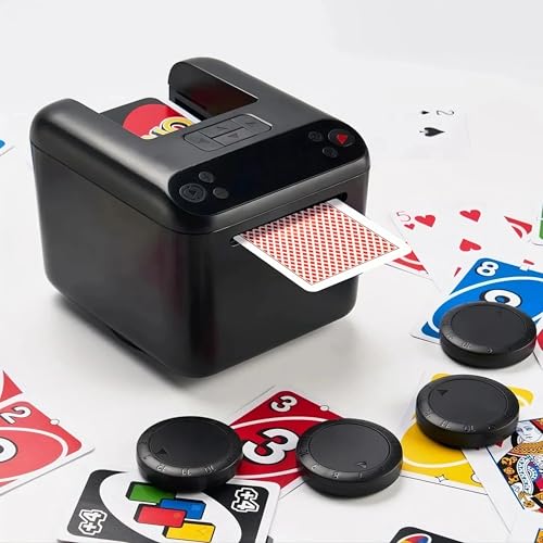 CUIYKAI Automatischer Elektrischer Kartensendemaschine, kompatibel mit Poker und UNO, Fähigkeit für 3 Kartenspiele, 4 Rufknöpfe, mit individuellem Modus und Texas Hold'em Poker Modus CUIYKAI Automatischer Elektrischer Kartensendemaschine, kompatibel mit Poker und UNO, Fähigkeit für 3 Kartenspiele, 4 Rufknöpfe, mit individuellem Modus und Texas Hold'em Poker Modus von CUIYKAI